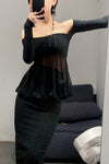 marc le bihan long sleeve off shoulder corset 26944-E21 BLACK